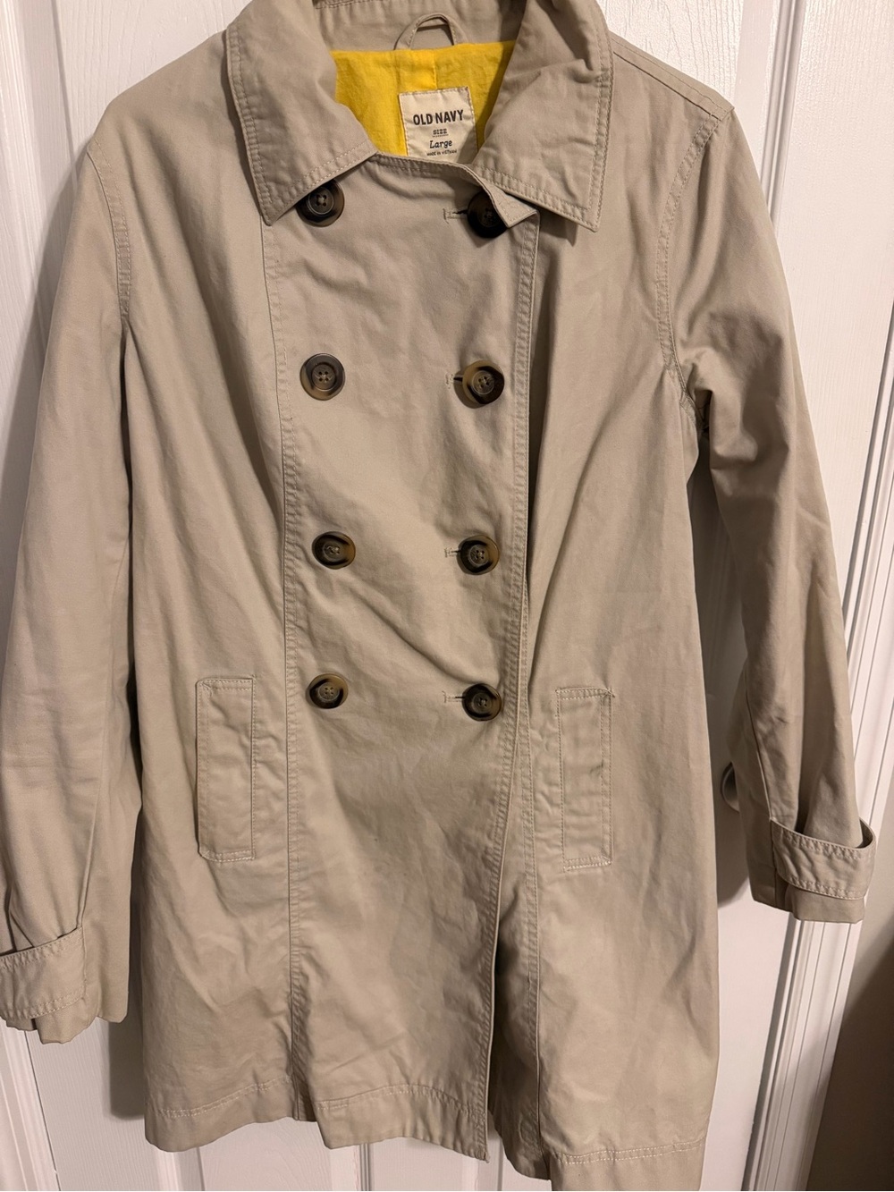 Old Navy Beige Double-Breasted Trench Coat with Yellow Lining